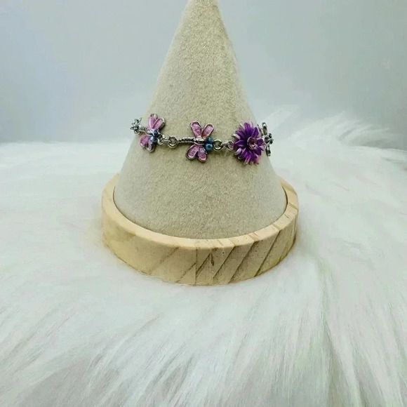 Pink Butterflies Violet Flower Bracelet - Picture 4 of 9